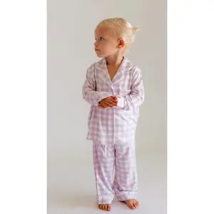 Girl's Button Up Set in Purple Gingham