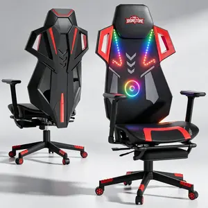 【Cyber Mech Chair】Mr IRONSTONE Mecha Gaming Chair with Fan & Bluetooth Speakers, Ergonomic Mesh Computer Chair with RGB Lights, Footrest & 2D Armrests, High Back Office Chair for Gaming, Black/Red