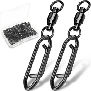Fishing Power Clips Ball Bearing Swivels Fishing Clips Quick Change Topwater Speed Clips Snap Swivels Saltwater Freshwater Black