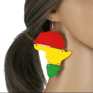 Africa Wooden Red Yellow Green earrings