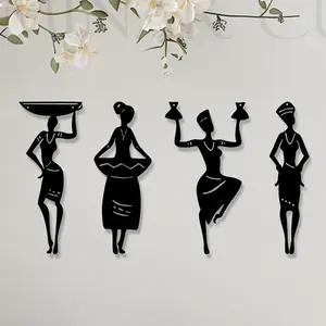 African Woman Silhouette Wall Art, 4 Counts/set Metal Wall Decor, Wall Hanging Decor for Home Living Room Bedroom Kitchen, Hangable