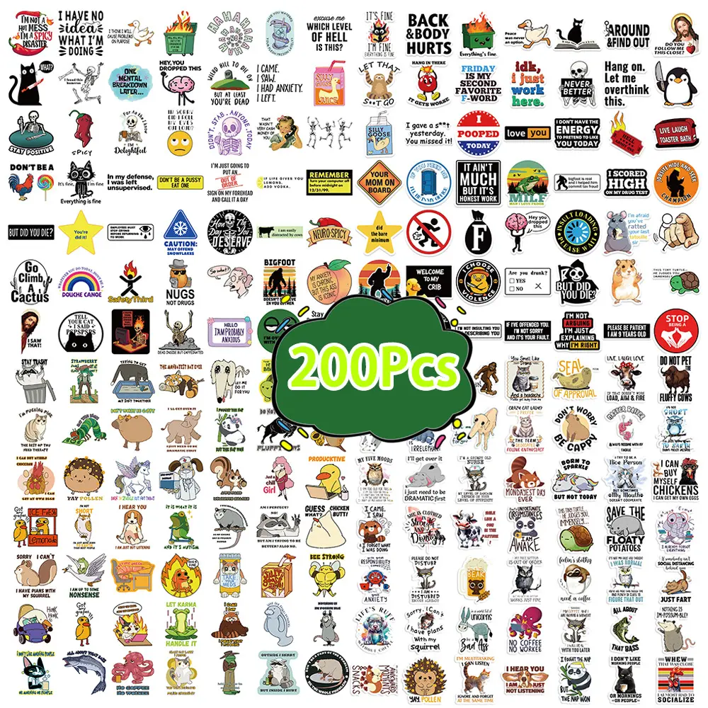 200 Pcs Funny Meme Stickers for Adults, Waterproof Vinyl Durable Sarcastic Meme Decals for Laptop, Water Bottle, Phone, Cellphone, Kindles & More!