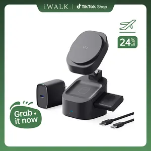 iWALK 3-in-1 Charger Stand,  Foldable Magnetic Wireless Charging Station with 20W USB-C Adapter for iPhone/Watch/AirPods, Home & Work Use, White Lightning Connector Folding Smartphone Electronic Cellphone Usb C Compatible
