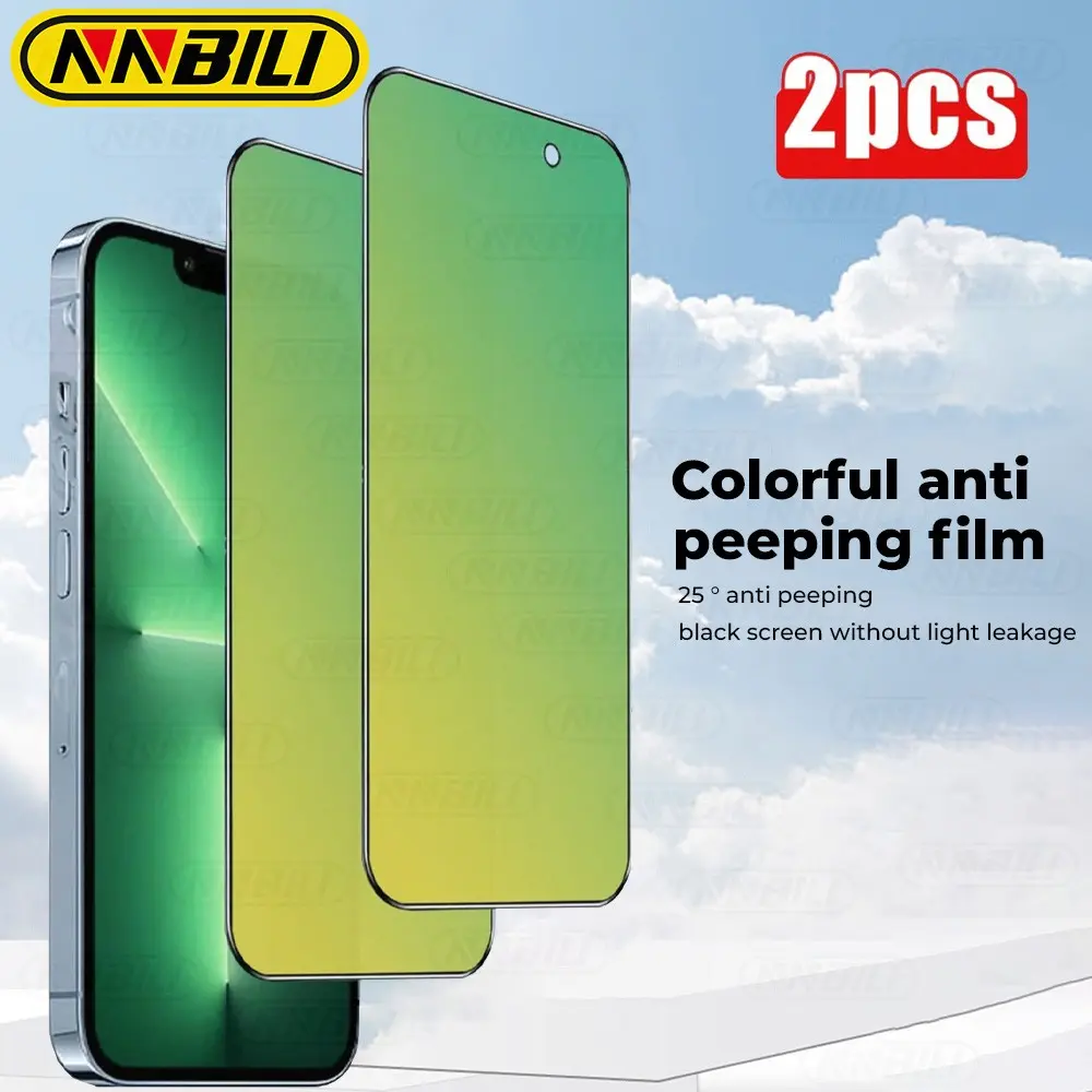 NNBILI 2Pcs Anti Spy Privacy Protective Anti Peep Tempered Glass for iPhone 16 Pro Max 15 Plus 13 Mini 12 11 Green Light Eye Protect Clear Cellphone Screen Protector Smartphone Protection Clear Privacy Protections