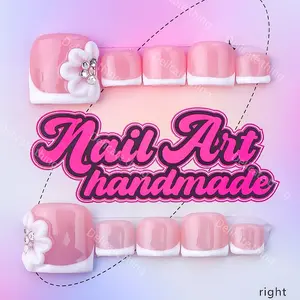 Delicatething Y2K Style Toe Covers, Handmade Wearable Nail Tips, Flower Nails, 3 Sizes S M L, Perfect Gift for Girls, Family Gatherings, Dates, Parties