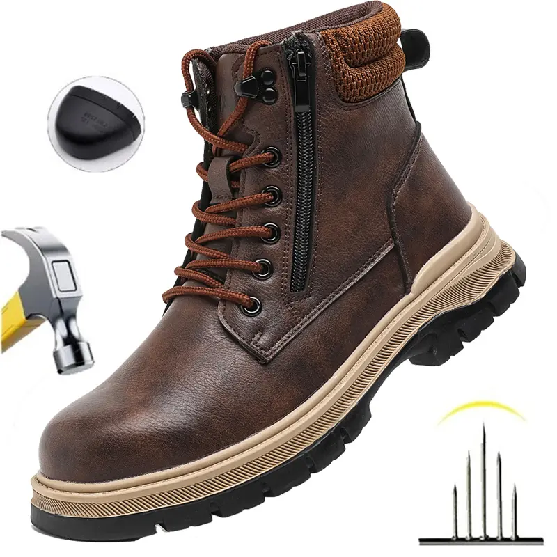 Waterproof Safety Boots Men Indestructible Steel Toe Work Boots Anti-smash Stab-resistant Safety Shoes Indestructible Construction Work Shoes
