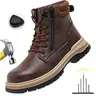 Dian Sen Men's Minimalist Leather & Cloth Upper Lace-Up Steel-Toe Work Shoes, All Seasons Antimicrobial Waterproof Mid-Calf Heavy-Duty Utility Footwear with Anti-Smash, Stab-Resistant Protection for Construction Workers, Casual Wear Option