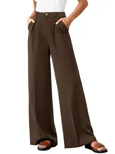 BTFBM Wide Leg Pants Woman 2026 High Waisted Button Business Casual Dressy Trousers Office Work Palazzo Pants Pockets