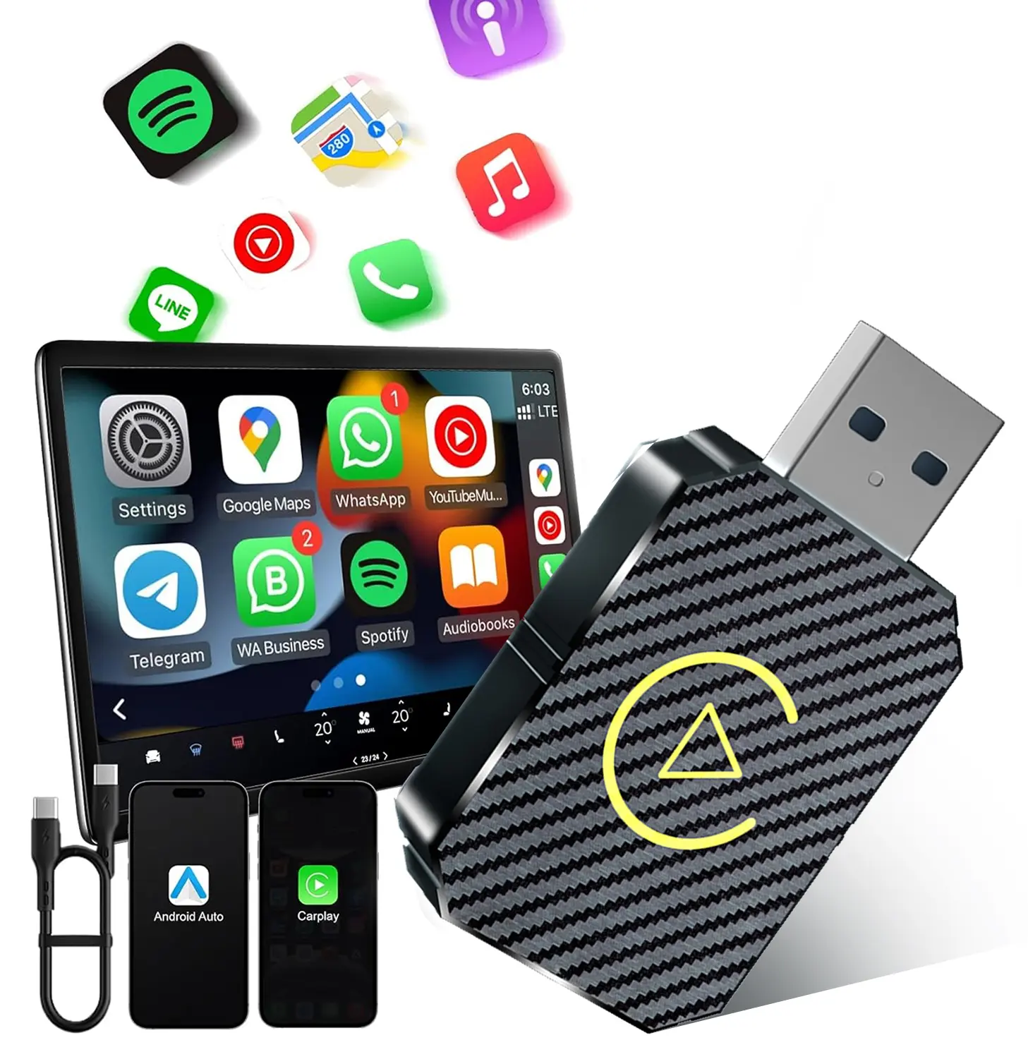 Mini Wireless Apple CarPlay Adapter, for both Apple and Android,converts wired to wireless, suitable for factory wired CarPlay cars from 2016+