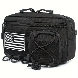 Molle Horizontal Admin Pouch with Front Drawstring Pocket EMT Pouch EDC Utility Orgaznier Bag Send a flag badge Durable Outdoor Hiking Multi Purpose Rucksack