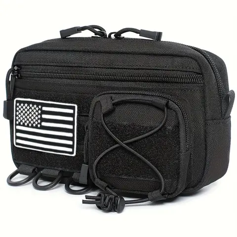 LUCIERNAGA Unisex Molle Horizontal Admin Pouch - Durable Outdoor Hiking Trail-Ready EDC Utility Organizer with Front Drawstring Pocket, EMT Pouch, Flag Badge, Work Rucksack Accessory