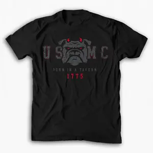 Menswear Graphic Round Neck Shortsleeve Top - USMC University T-Shirt, 1775 Born in a Tavern Marine Corps Tee, Semper Fi Military Heritage Shirt, Veteran Gift, Patriotic Casual Outfit