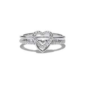 GleKey Heart's Embrace Ring, VVS D Color Moissanite Double Heart Entwined Promise Band,Love Jewelry, Perfect Birthday, Engagement, Anniversary & Mother’s Day Gift for Her