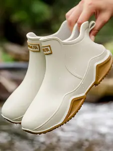 Professional Unisex Short Rain Boots, Waterproof Rain Boots, Lightweight Anti-Slip Durable Design, Outdoor Work & Fishing Gear, All Seasons, Round Toe, Patchwork Style