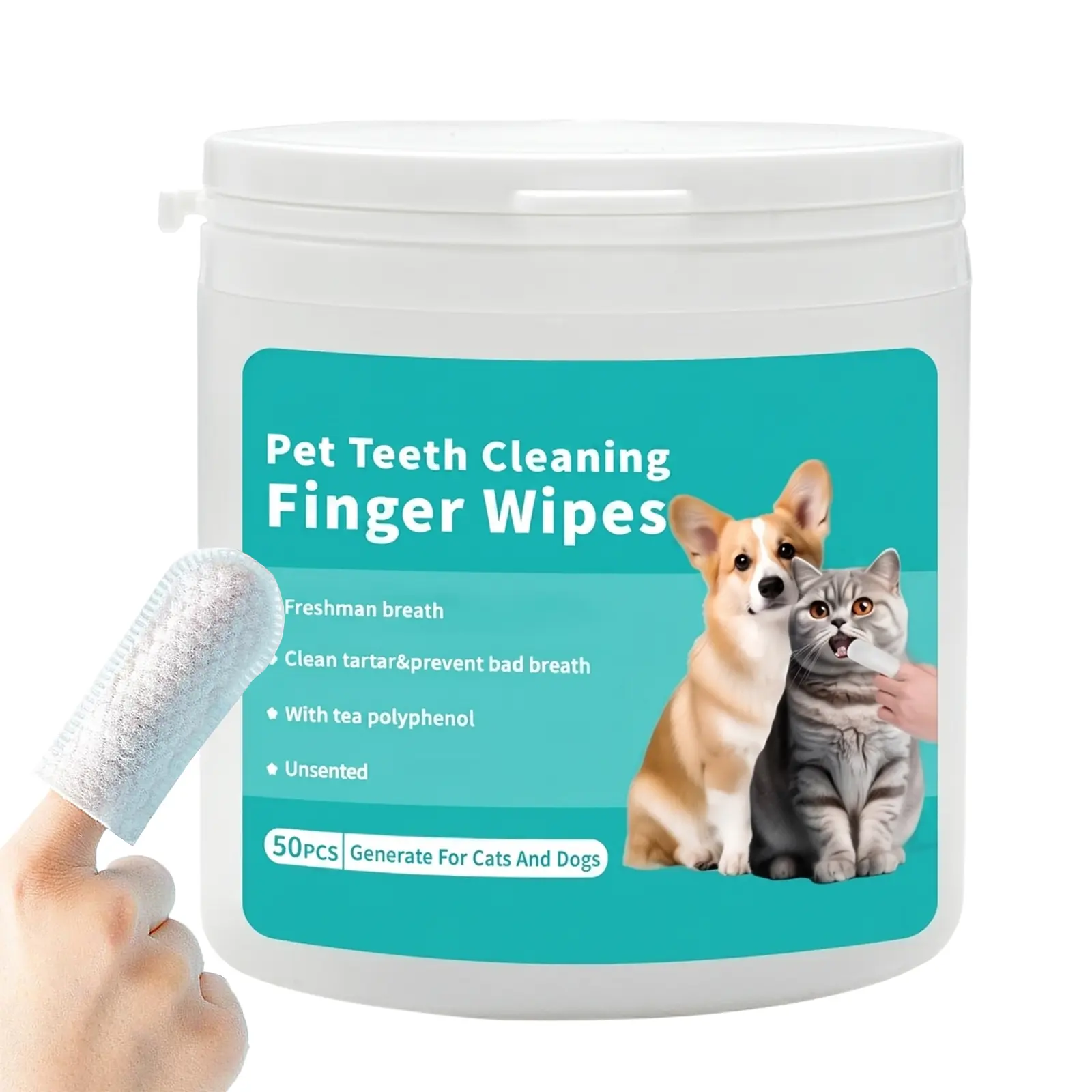 Pet Teeth Cleaning Finger Wipes for Cats & Dogs,Cat & Dog tooth brushing Kit,Dog Toothbrush Finger Dental Wipes to Remove Plaque & Tartar,Fresh Breath 50 Pcs