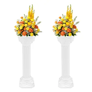 2 Pcs Wedding Roman Column Set White 34 65 Inch Tall Plastic Pillar with Square Base for Party Decor Centerpiece Flower Pot Holder Stand 110 LBS Load Capacity Lightweight Detachable for Garden Church Ceremony