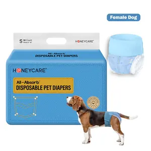 [S] Honeycare : Disposable Female Male Dog Diapers Wraps with 360 Degree Leak-Proof Protection, Fur-Safe, Super Absorbent, Breathable Outer Layer