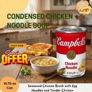 Chicken Noodle Condensed Soup, Canned Meal with Broth, Noodles and Chicken, Easy Prep Pantry Food, 10.75 oz Can