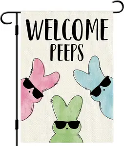 Peeps Welcome Easter Garden Flag 12x18 Inches Double Sided Bunny Design