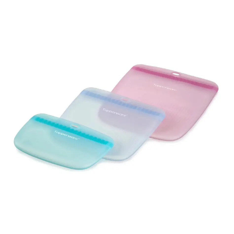 Tupperware Ultimate Silicone Slim Bag, 1¼, 4, 6¾ Cups BPA-Free Leak-Proof Reusable Food Storage Bags for Travel, Freeze-Reheat-Cook
