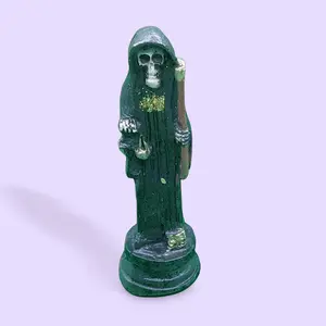 Santa Muerte Statue, 5.5in Black Charged Curada Home Decor Accessory