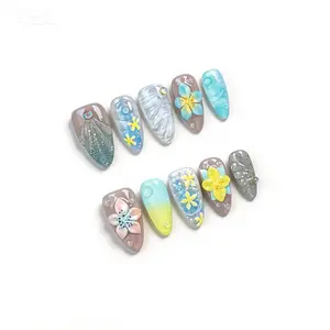 Ocean Style Press On Nails Summer Beach Vibes Nails Removable Nail Patches