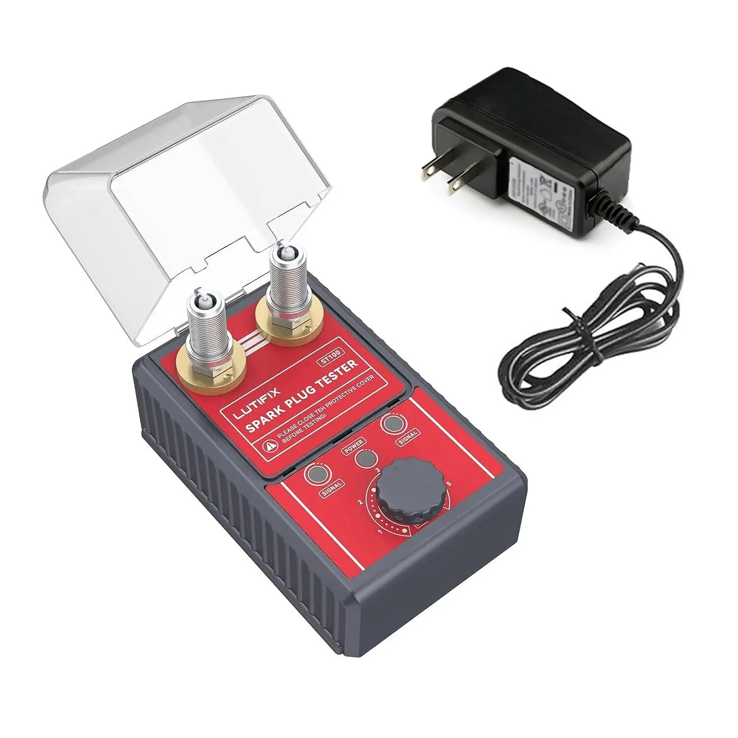 Spark Plug Tester, Automotive Dual Holes Spark Plug Tester Tool with Adjustable Dual Holes Ignition Tester and Protective Cover Spark Plug 0 to 6000rpm Adjustable for 12mm Spark Plug