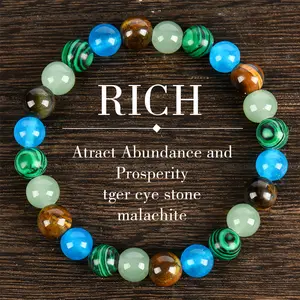 1pc 8mm Unisex Wealth and Abundance Beaded Stretch Jewelry with Tiger Eye and Malachite Gemstones Attract Prosperity and Good Fortune Crystal Bracelet Jade Green Birthday Gift   Money Attraction Bracelet