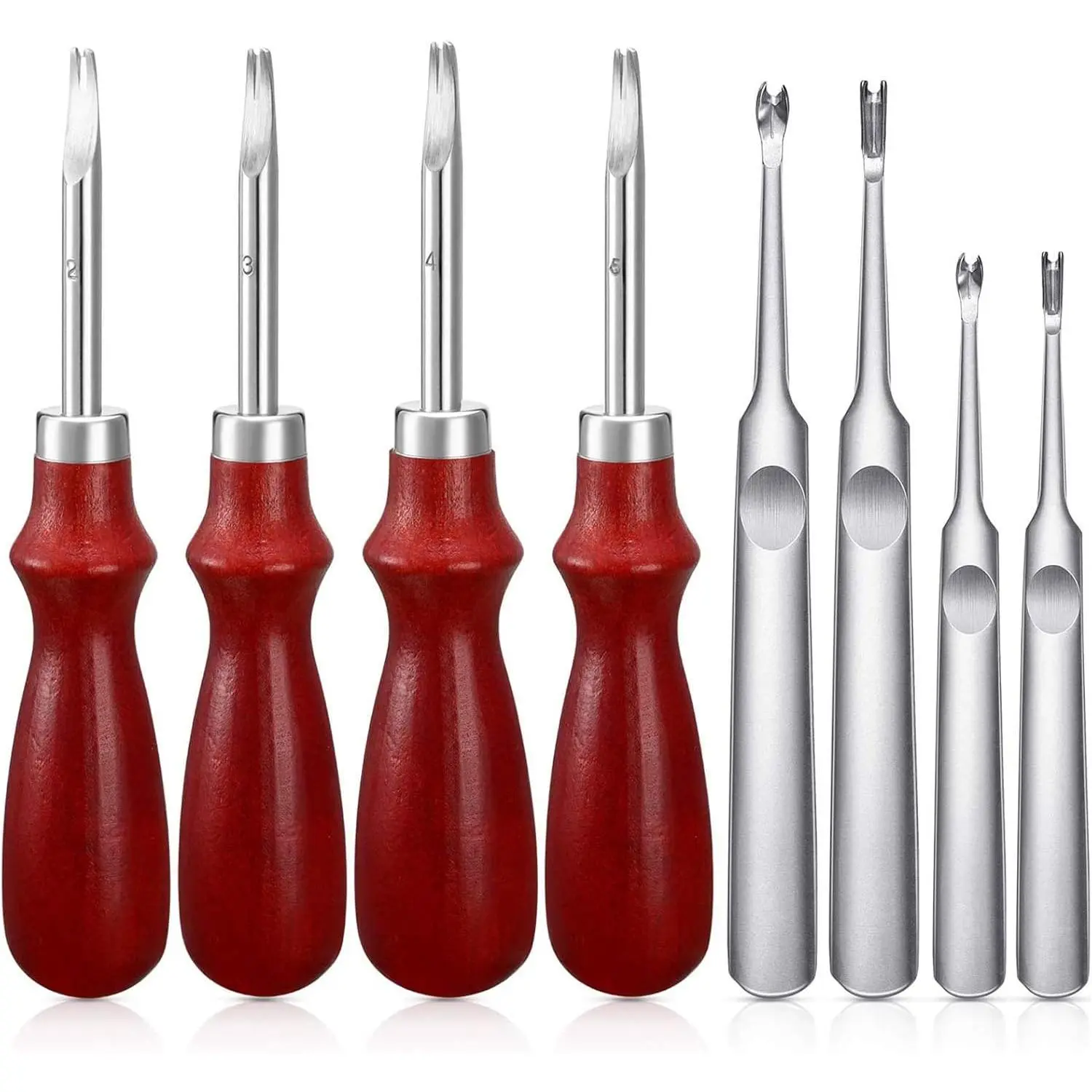 8 Pieces Edge Leather Beveler Cutting and Leather Edge Skiving DIY Craft Tool, Hand Leather Grooving Tool for Leather Crafting Work for handbags, wallets, belts(1.5 mm, 1.2 mm, 1.0 mm, 0.8 mm)