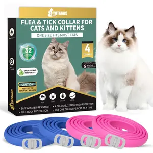 4 Pack Flea Collar for Cats, 32 Months Flea and Tick Prevention for Cat, Waterproof & Natural Cat Flea and Tick Treatment, Adjustable for Cats Kittens(Blue&Pink)