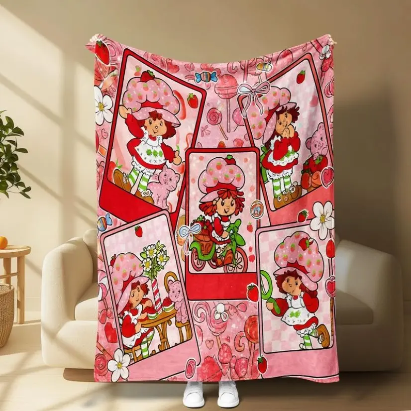 Strawberry Shortcake Strawberry Girl Cat Blanket Ultra Soft Flannel Cozy Warm Bedroom Couch Sofa Throw Decor Decorative Throw Perfect Birthday Gift Christmas Gift for Girls Women Adults Viral Trending Kawaii Sweet Fruit Aesthetic Style