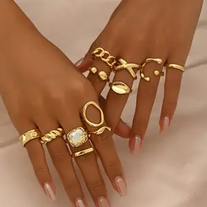 12 Piece Ring Set For Women Adjustable Open Ring Unique Geometric Design Ring