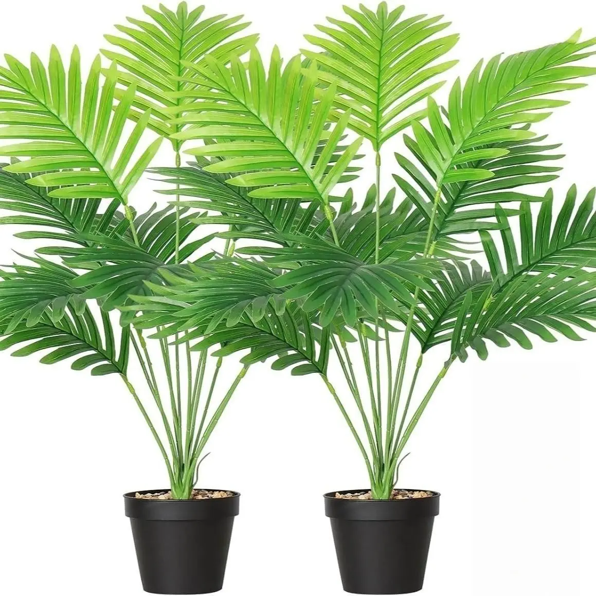 Set of 2 Artificial Areca Palm Plants, Artificial Potted Plant, Fake Tropical Palm Trees, Evergreen Faux Plants, Outdoor Plastic Plants, Faux Greenery for Indoor Outdoor Decor, Home Office Room Decoration