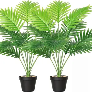 Set of 2 Artificial Areca Palm Plants, Fake Tropical Palm Trees, Faux Greenery for Indoor Outdoor Decor, Home Office Room Decoration
