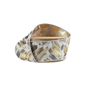 2 1/2" Wired Ribbon Tapestry | Neutral/Silver/Gold | 10 Yard Roll