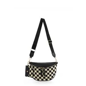 Ladies' trendy checkerboard pattern portable bag