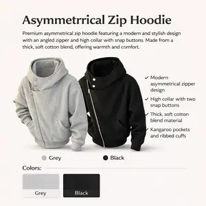 The same thickened cotton-blend slanted zipper sweater for men and women, functional wind loose hooded jacket, slanted zipper design high collar + button design, soft and skin-friendly lock temperature, suitable for stacking needs, suitable for daily trav