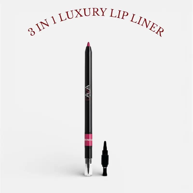 Mica-Based Luxury Cosmetic Lipliner - 3-in-1 Lip Contouring Perfect Liner with Built-In Tools, Lip Defining, 24-Hour Wear, Waterproof, Transfer-Resistant, Ideal for Long Events and Travel