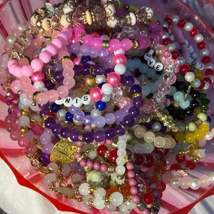 Random 3PC Set Multicolored Beaded Bracelets with Charms Handmade 3PC Pack of Mixed Glass Acrylic Trendy Stack Jewelry for Women