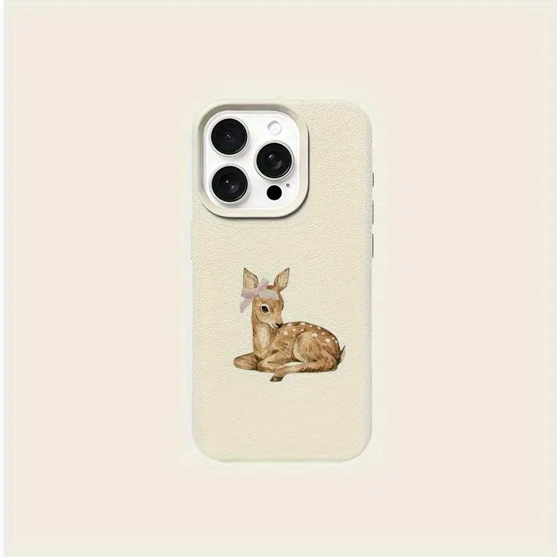 Christmas-Themed TPU Smartphone Case - White Lychee Pattern, Little Deer Design, Camera Protector, Handheld Shield - iPhone Accessories for 17 Pro Max,16 Pro Max,14 Plus,15 Plus,13 Pro,12,11 Devices