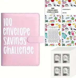 100 Envelopes Money Saving Challenge - A5 Money Saver Budget Binder Book with Cash Envelopes and Numbers, 100-Days of Easy and Funny Ways to Save $5,050 Cash Envelope Challenge Binder, Pink