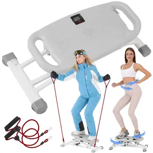 2-in-1 Pilates Balance Board With Resistance Bands,Portable Ski & Twister Machine Featuring LCD Monitor,330 Lbs Capacity,Wobble Board and Balance Pad,Waist Twister Machine Exercise,Home Gym