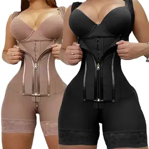 Fajas Colombianas Shapewear Tummy Control Butt Lifting Bodysuit Compression Body Shaper with Bones Double Layers Waist Trainer Zipper Crotch
