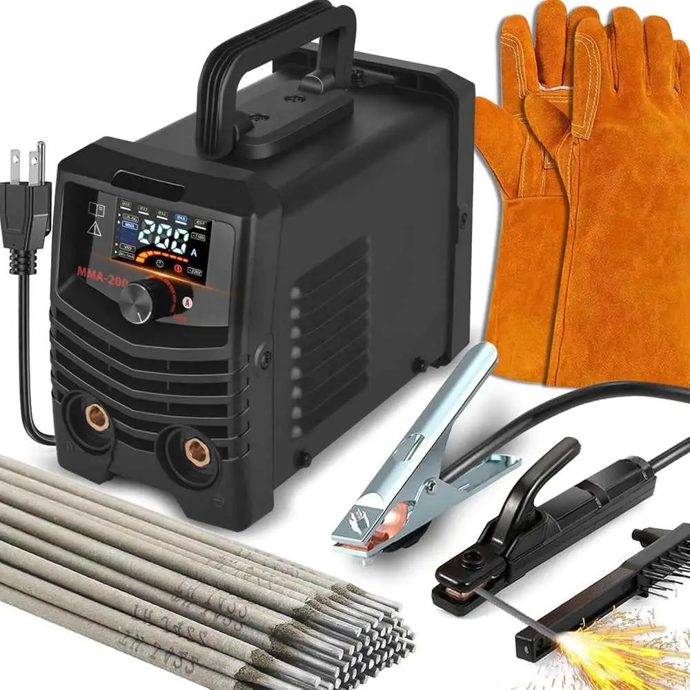 200A Welding Machine, Large LED Display 15PCS Welding Rods Gloves Hammer Portable MINI Welder Machine, IGBT Inverter Stick Welder with Hot Start Arc F