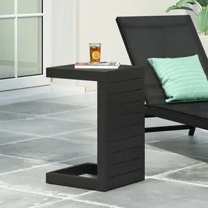 2-in-1 Rotatable C-Shaped Table Black, Convertible Table & Stool, Sturdy Metal Frame Side Table for Small Space