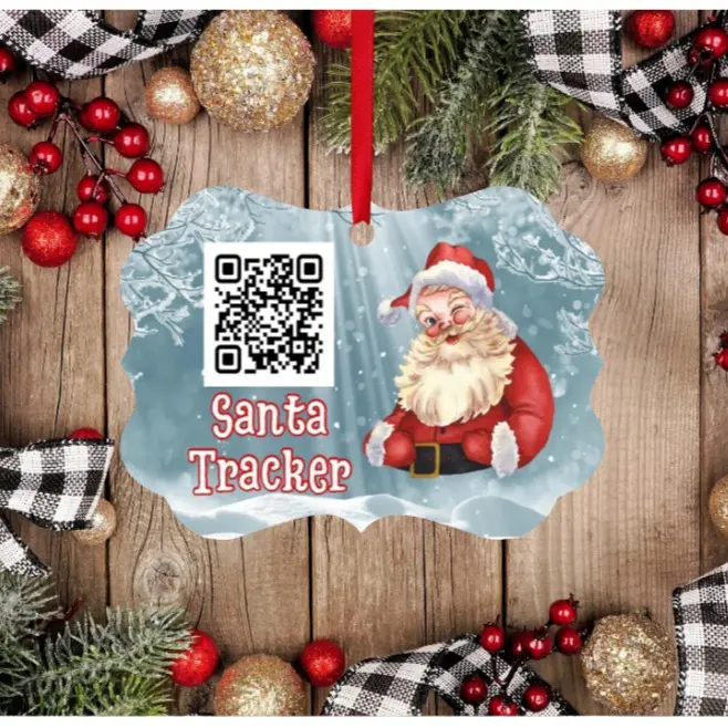 Irregular Wooden Santa Claus Ornament - 3.9' x 2.8' Festive Santa Tracker Decor with QR Code Scanning Function, Decorative Home Holiday Curling Ribbon Accessory, Christmas