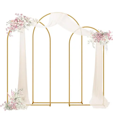 Metal Arch Backdrop Stand Wedding Arch frame Set of 3 (7.2FT,6.6FT,6FT) Gold Balloon Backdrop Arch Stand for Wedding Ceremony Birthday Party Baby Shower Graduation Ceremony Decoration, Graduation Party Decorations, Event Decor