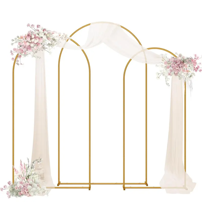 Metal Arch Backdrop Stand Wedding Arch frame Set of 3 (7.2FT,6.6FT,6FT) Gold Balloon Backdrop Arch Stand for Wedding Ceremony Birthday Party Baby Shower Graduation Ceremony Decoration, Graduation Party Decorations, Event Decor