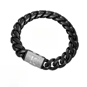 Personalized Fashionable Jewelry Black Cuban Bracelet |   7.5/8.5in - Silver Clasp & Laser Letters A-Z Flip Clasp, Industrial Men's Jewelry for Goth/Punk/Hip Hop, Edgy Gift Trendy and Stylish Accessory for Daily Wear and Gifts