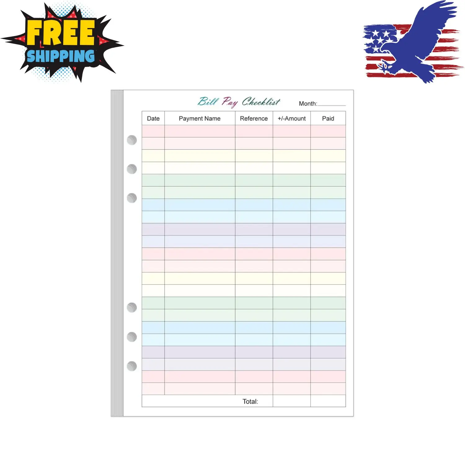 Payment Checklist Refills - 50 Sheets/100 Pages Colorful Monthly Budget Forms 5.8" x 8.3"